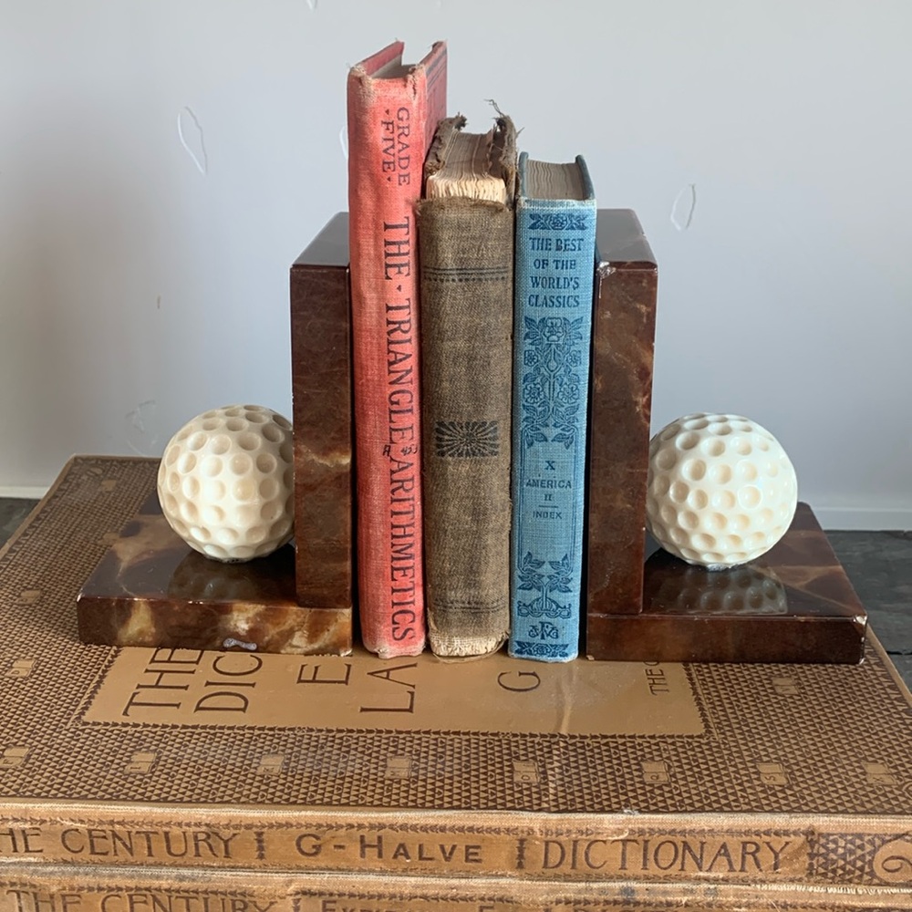 Vintage Alabaster Golf Ball Bookends